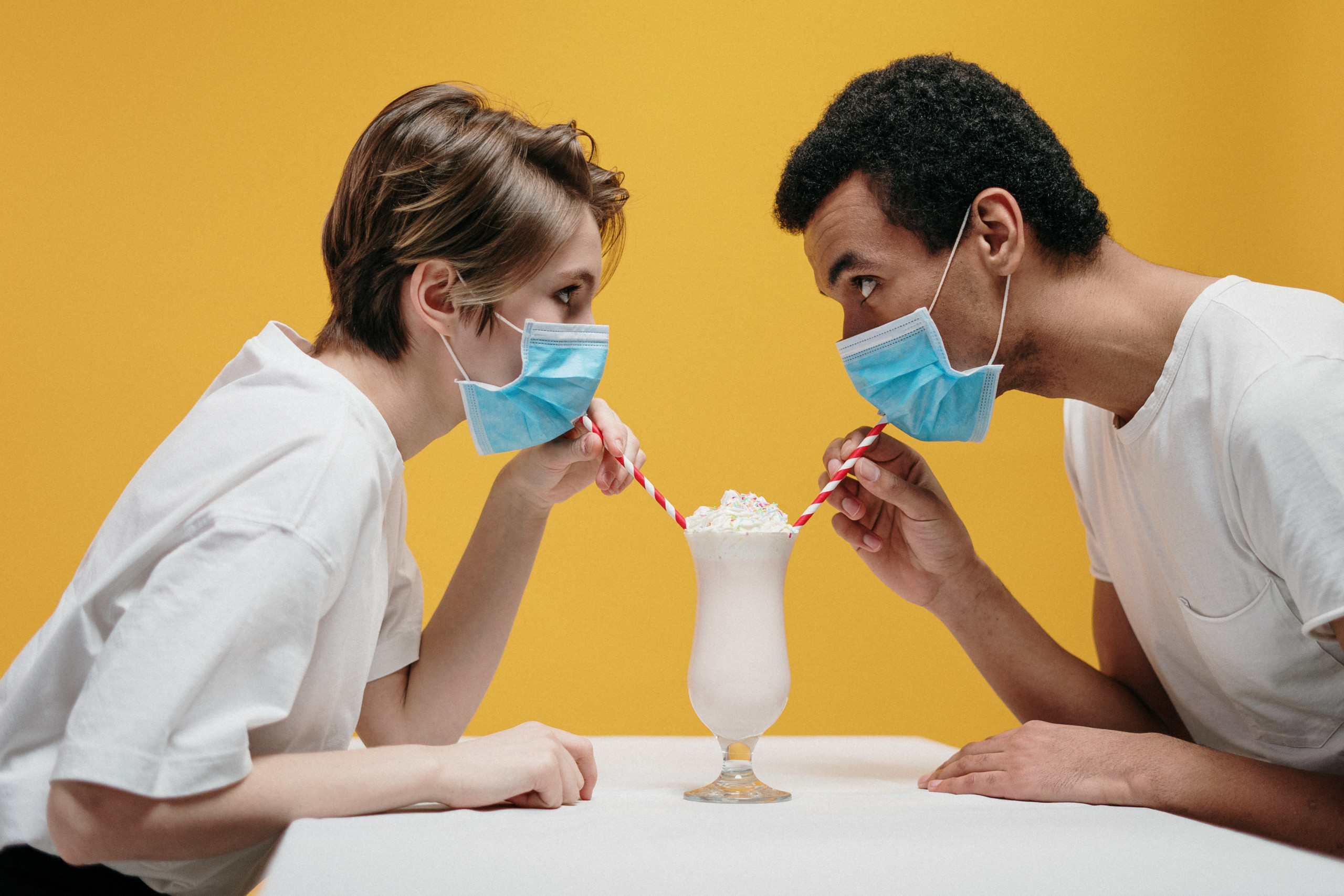couple with face masks