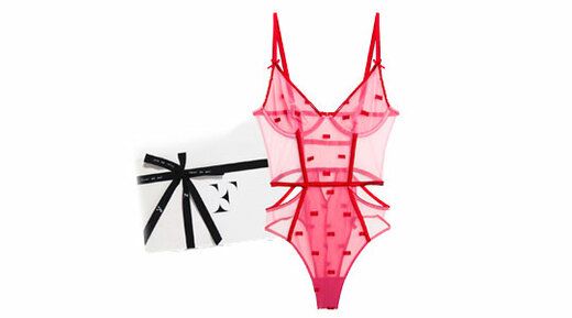 Fleur Du Mal Bow Embroidery Red Bodysuit and Box
